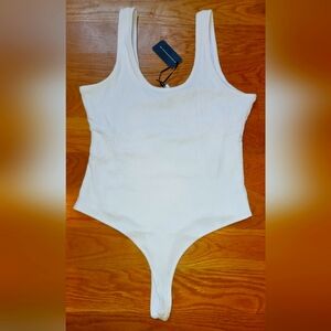 NWT White Ribbed lined Tank Bodysuit